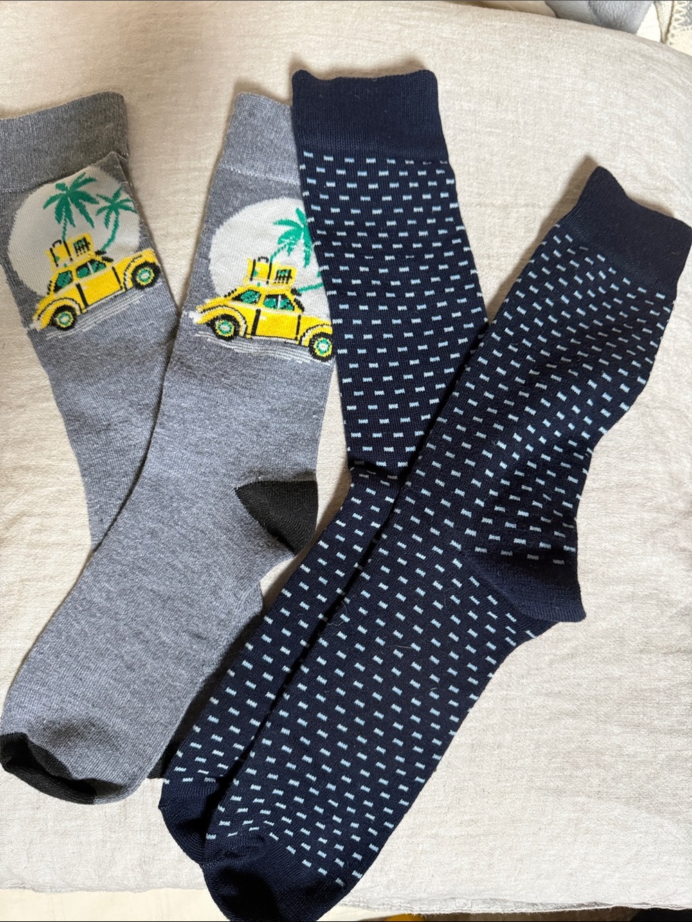 Men's Navy Patterned & Gray with yellow VW Dress Socks - A Set of Two. New!